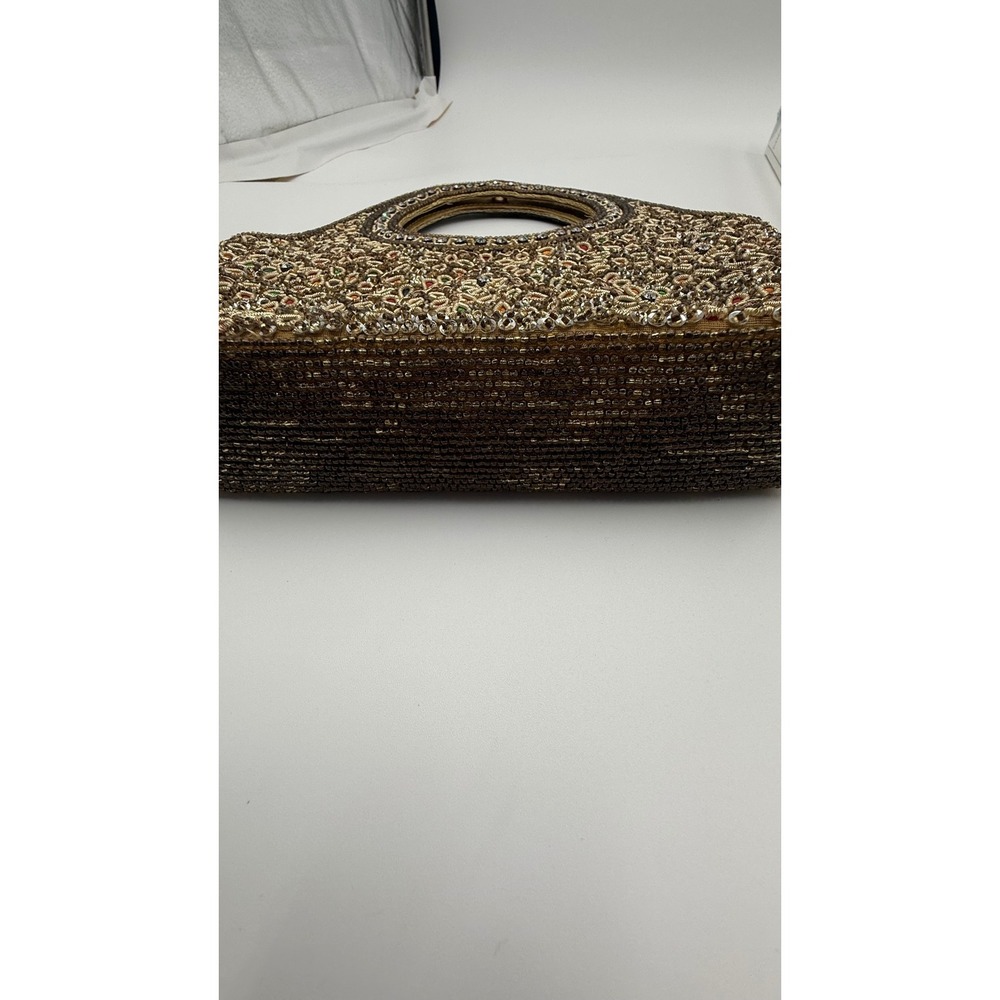 Mochi Hand-Beaded Zardosi Evening Bag - Metallic Gold with Multi-Color Accents - Picture 5 of 9